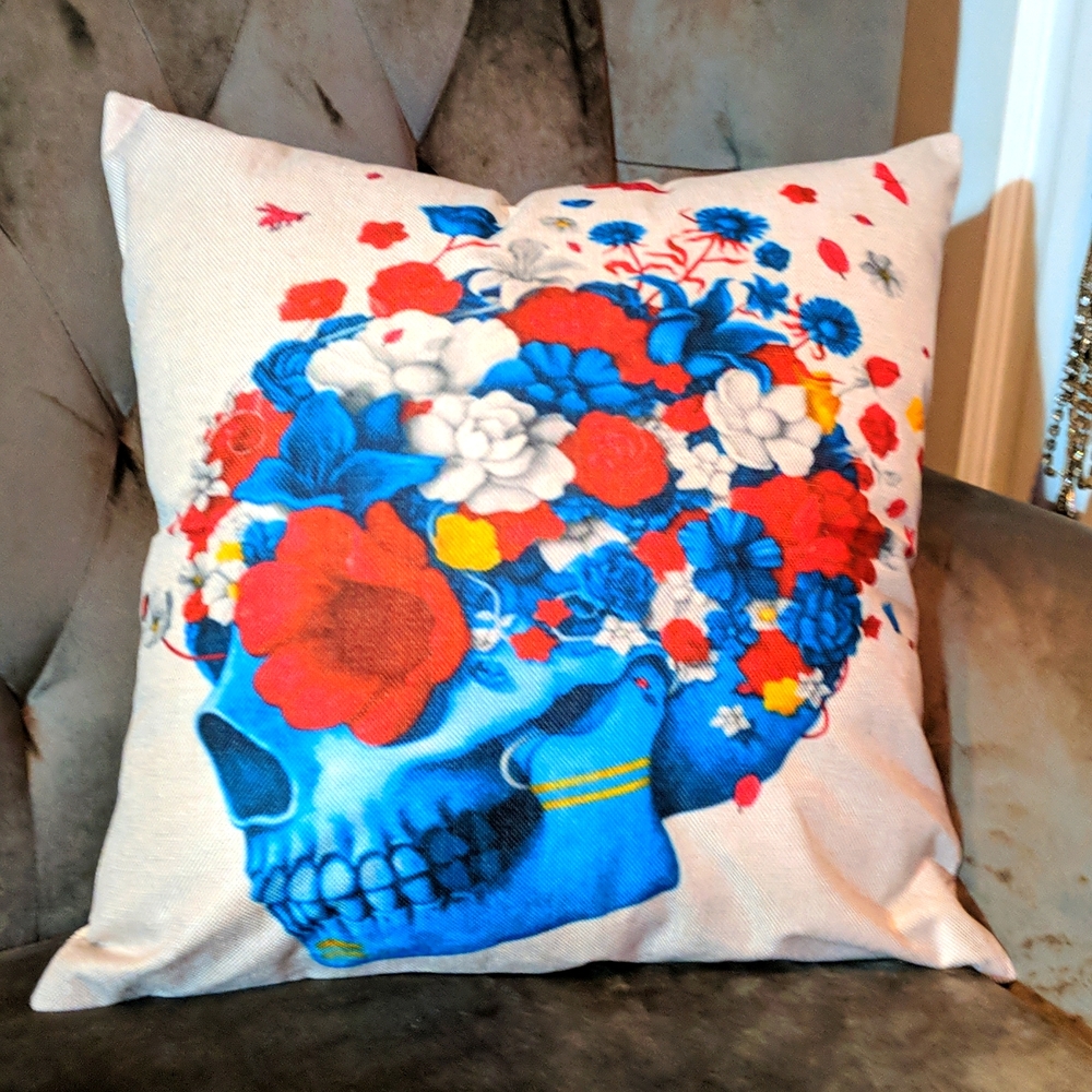 Flowered Skull Pillow